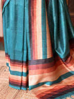 Blue tusser silk saree- PBR44E