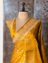 Dark yellow pure Jamwar Tanchui banarasi saree: PBR56D3