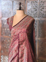 Deep maroon pure Jamwar Tanchui banarasi saree: PBR56E2