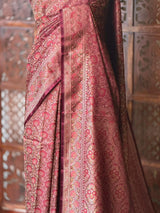 Deep maroon pure Jamwar Tanchui banarasi saree: PBR56E2