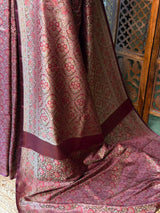 Deep maroon pure Jamwar Tanchui banarasi saree: PBR56E2