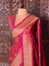 Deep Magenta pure Jamwar Tanchui banarasi saree: PBR56D1