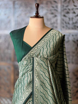 Dark Green Katan Banarasi silk saree - RAZ3F