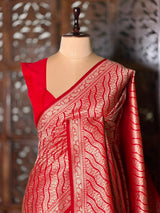 Red Katan Banarasi silk saree - RAZ3L