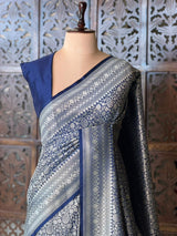 Deep blue Katan Banarasi silk saree - RAZ3M
