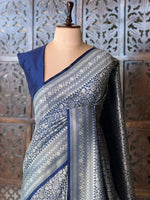 Deep blue Katan Banarasi silk saree - RAZ3M