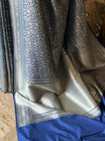 Deep blue Katan Banarasi silk saree - RAZ3M