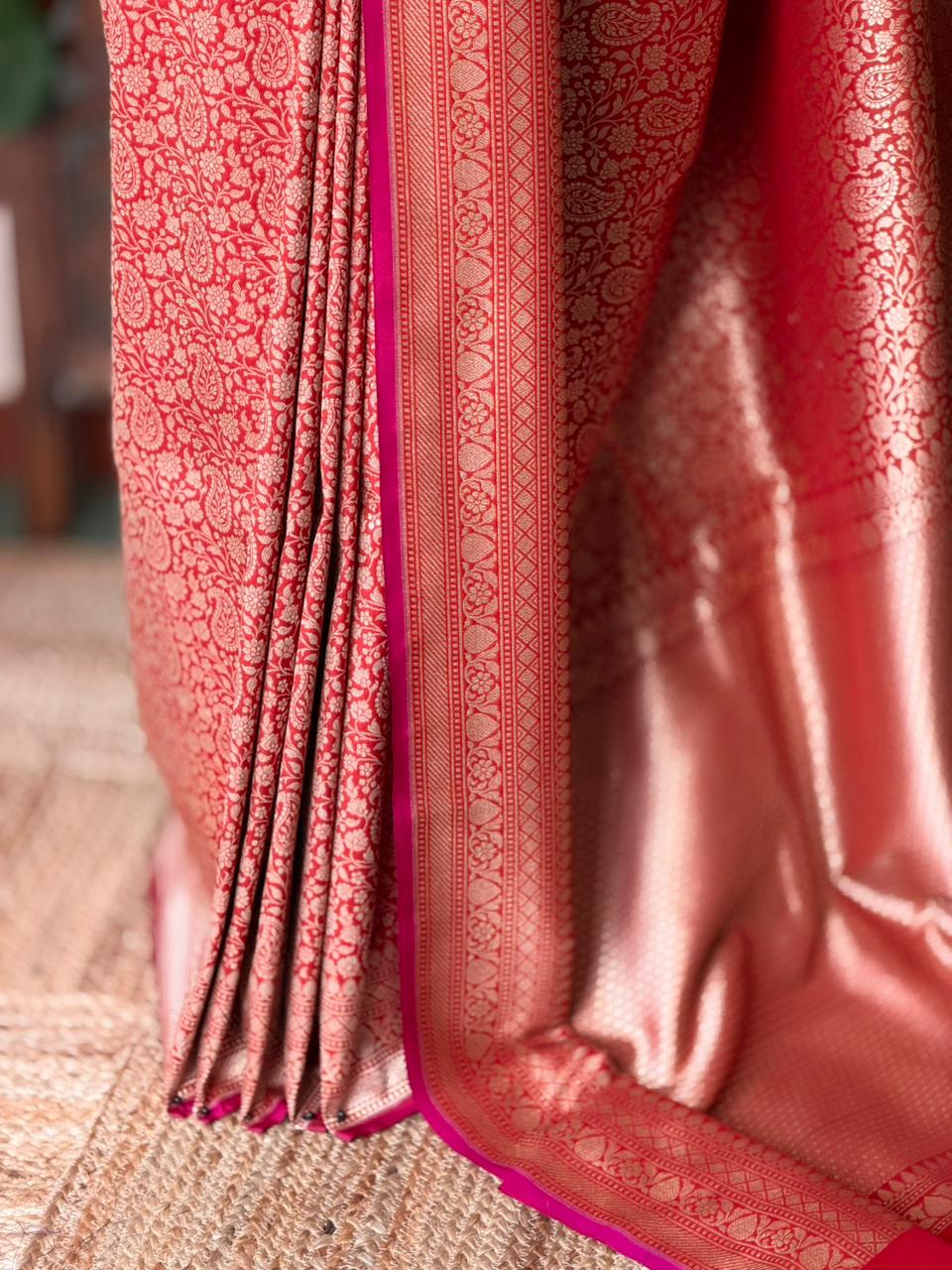 Deep Orange Katan Banarasi silk saree - RAZ3N