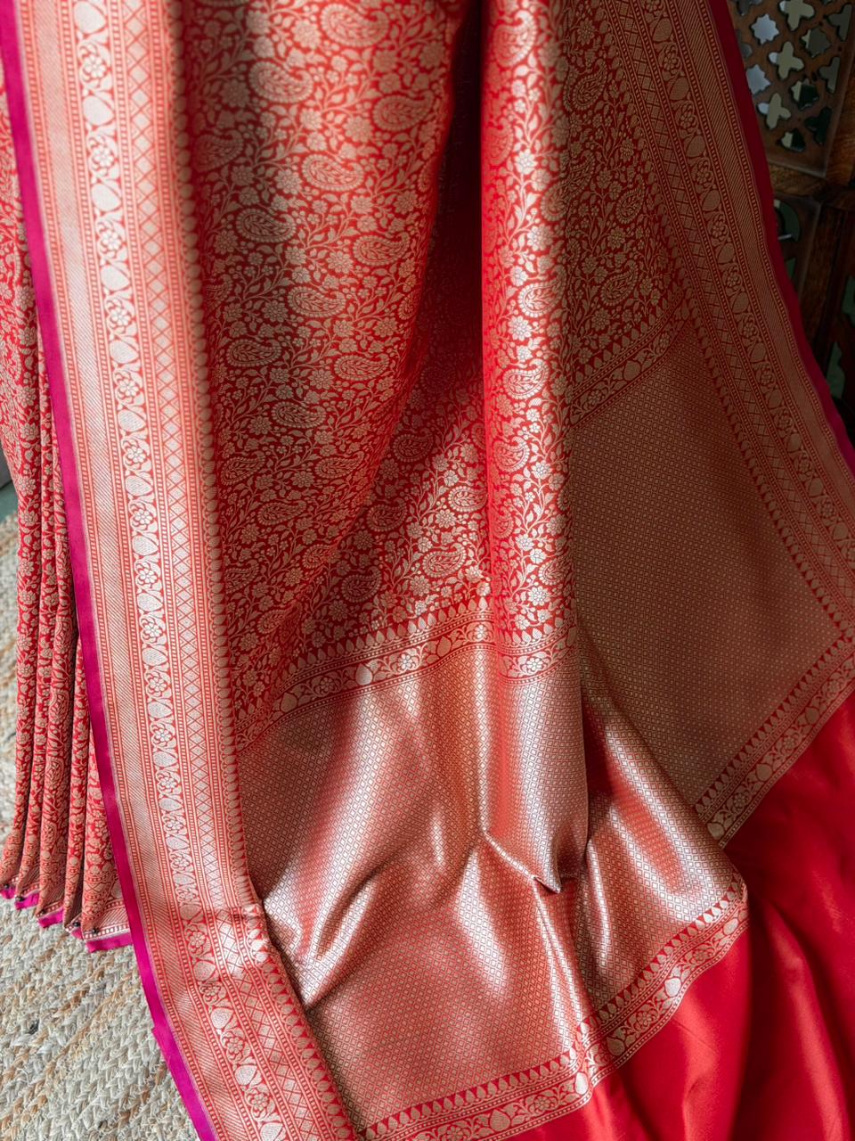 Deep Orange Katan Banarasi silk saree - RAZ3N