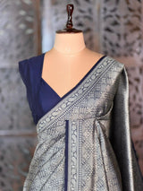 Deep blue Katan Banarasi silk saree - RAZ3O