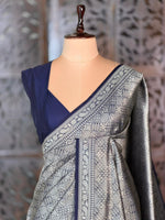 Deep blue Katan Banarasi silk saree - RAZ3O