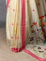 Sandal jamdani cotton silk saree- PBR47D