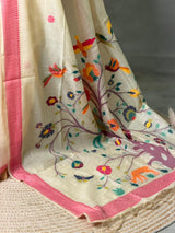 Sandal jamdani cotton silk saree- PBR47D