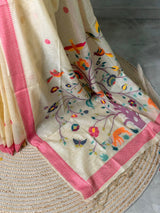 Sandal jamdani cotton silk saree- PBR47D