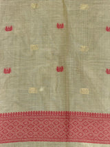 Sandal jamdani cotton silk saree- PBR47D