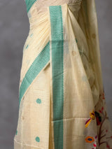Sandal jamdani cotton silk saree- PBR47E