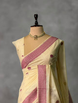 Sandal jamdani cotton silk saree- PBR47G