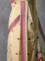 Sandal jamdani cotton silk saree- PBR47G