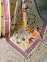 Sandal jamdani cotton silk saree- PBR47G