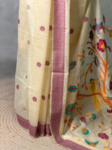 Sandal jamdani cotton silk saree- PBR47G