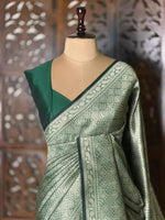 Dark Green Katan Banarasi silk saree - RAZ3Q