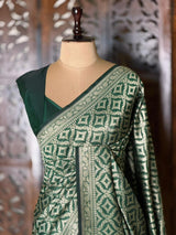 Dark Green Katan Banarasi silk saree - RAZ3W