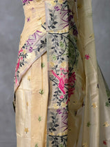 Sandal jamdani cotton silk saree- PBR47
