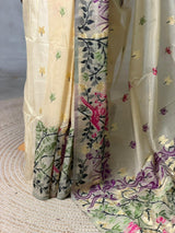 Sandal jamdani cotton silk saree- PBR47