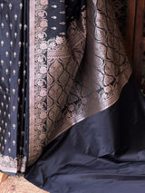 Black zatin Banarasi silk saree - RAZ1II