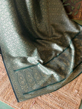 Dark Green Katan Banarasi silk saree - RAZ4B