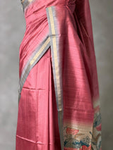 onion Pink semi tusser saree- PBR28D5