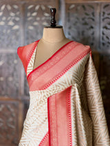 Sandal and Red khadial tissue Banarasi silk saree - RAZ5