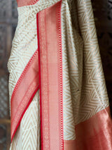 Sandal and Red khadial tissue Banarasi silk saree - RAZ5