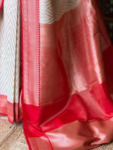 Sandal and Red khadial tissue Banarasi silk saree - RAZ5