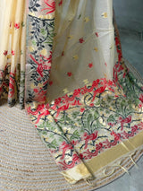 Sandal jamdani cotton silk saree- PBR47B