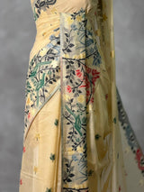 Sandal jamdani cotton silk saree- PBR47C
