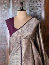 Deep Purple Katan Banarasi silk saree - RAZ3S