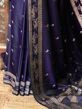 Navy Blue zatin Banarasi silk saree - RAZ1IB