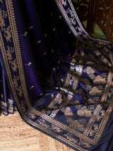 Navy Blue zatin Banarasi silk saree - RAZ1IB