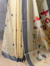 Sandal jamdani cotton silk saree- PBR47H