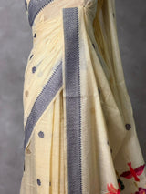 Sandal jamdani cotton silk saree- PBR47H