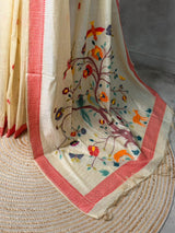Sandal jamdani cotton silk saree- PBR47I