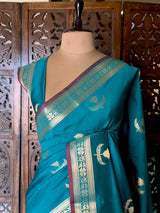 Peacock Blue Semi Raw mango silk saree- PBR50B