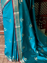 Peacock Blue Semi Raw mango silk saree- PBR50B