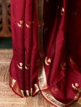 Maroon Semi Raw mango silk saree- PBR50E