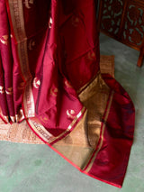 Maroon Semi Raw mango silk saree- PBR50E
