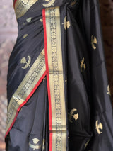 Black Semi Raw mango silk saree- PBR50H