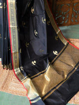 Black Semi Raw mango silk saree- PBR50H