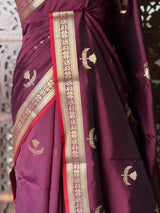 Deep Wine Semi Raw mango silk saree- PBR50F
