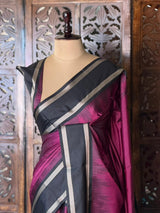 Magenta and Black Semi banarasi silk saree - PIH89A